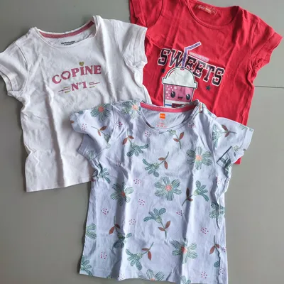 Lot 3 T-shirts fille 3 ans / 98 cm – HEMA + Vertbaudet + Tissaia – Manches courtes – Très bon état